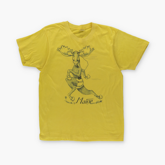 80s Maine 'USA Made' Moose Walkman Graphic Yellow Single Stitch T-Shirt (S)