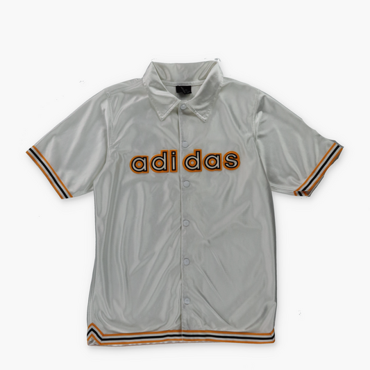 ADIDAS Vintage Baseball Style Yellow Embroidered White Satin Jersey (XS-S)