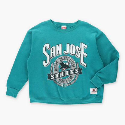 Vintage 1992 SAN JOSE SHARKS NHL Turquoise USA Made Hockey Sweatshirt (L)