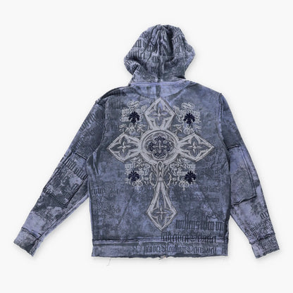 AFFLICTION Y2K Velour Print 'Vengeance' Grunge Zip Up Hooded Sweatshirt (XL)
