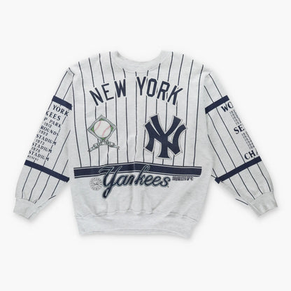 Vintage 1990 NY YANKEES MLB 'Long Gone' All Over Print Striped Baseball Sweatshirt (XL)