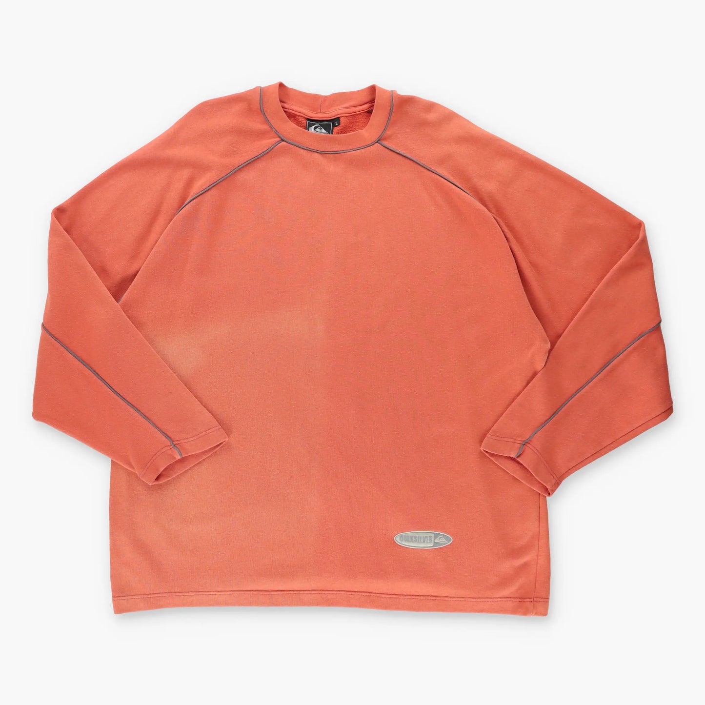 Vintage QUICKSILVER Y2K Orange & Grey Piping Faded Lightweight Surf Sweatshirt (XXL)