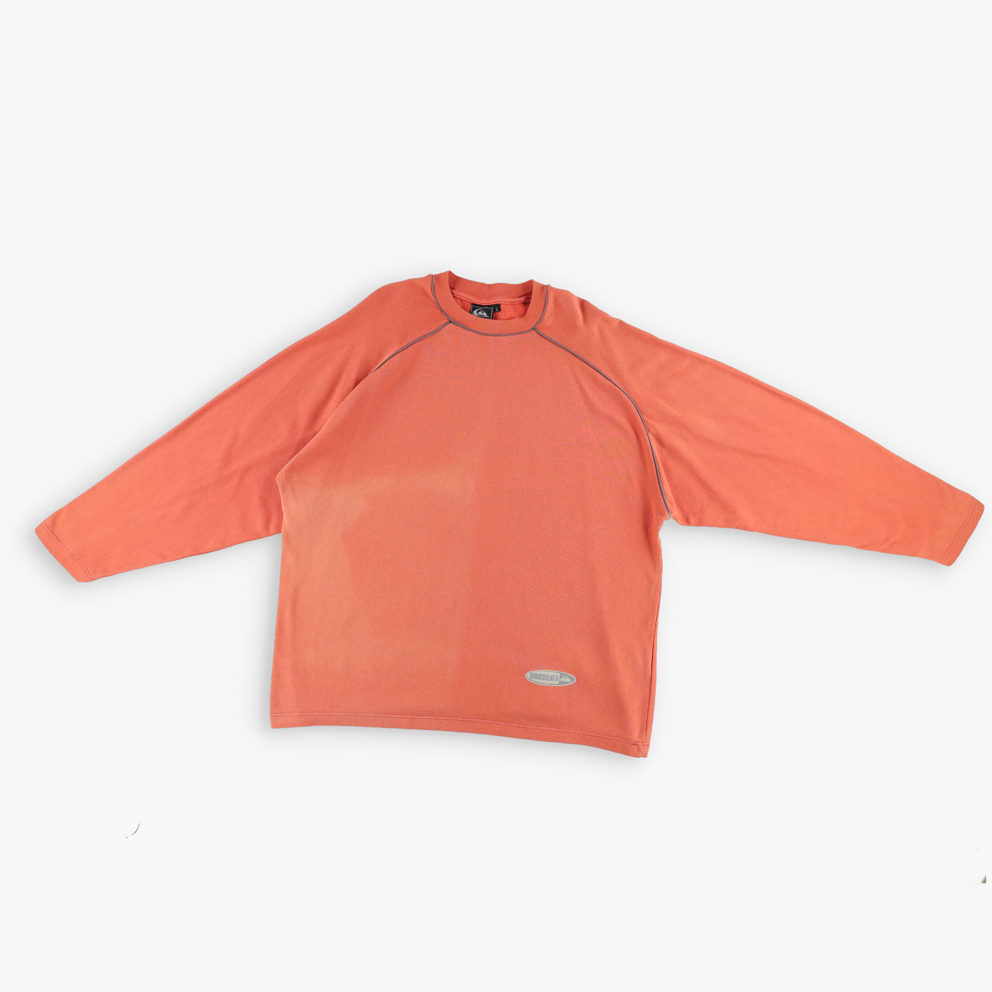Vintage QUICKSILVER Y2K Orange & Grey Piping Faded Lightweight Surf Sweatshirt (XXL)
