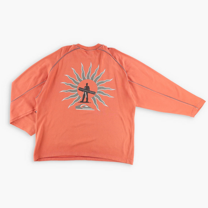 Vintage QUICKSILVER Y2K Orange & Grey Piping Faded Lightweight Surf Sweatshirt (XXL)