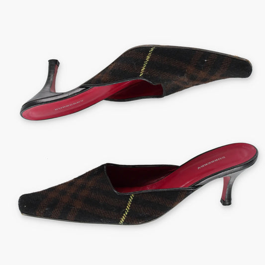Vintage BURBERRY Tartan Square Pointed Toe Spain Made Kitten Heels (39)
