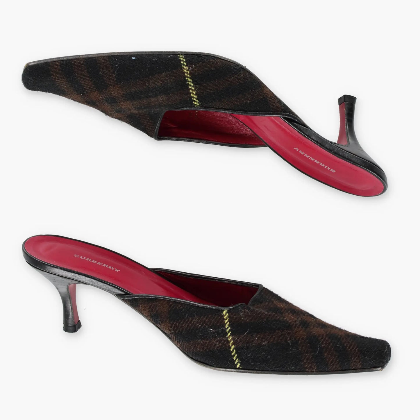 Vintage BURBERRY Tartan Square Pointed Toe Spain Made Kitten Heels (39)