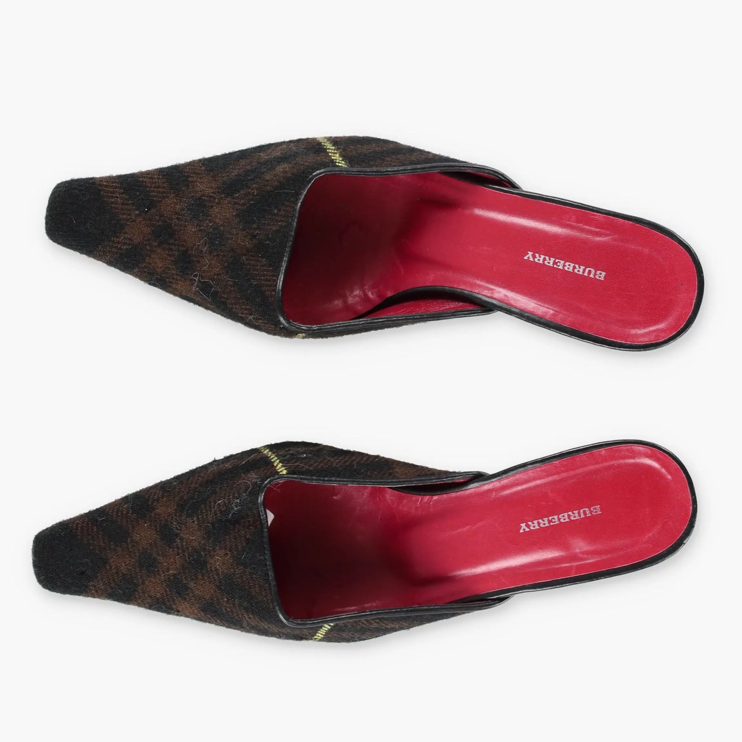 Vintage BURBERRY Tartan Square Pointed Toe Spain Made Kitten Heels (39)