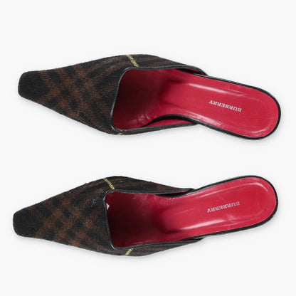 Vintage BURBERRY Tartan Square Pointed Toe Spain Made Kitten Heels (39)