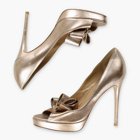Vintage VALENTINO GARVANI Gold Bow Platform Italy Made High Heels (39)