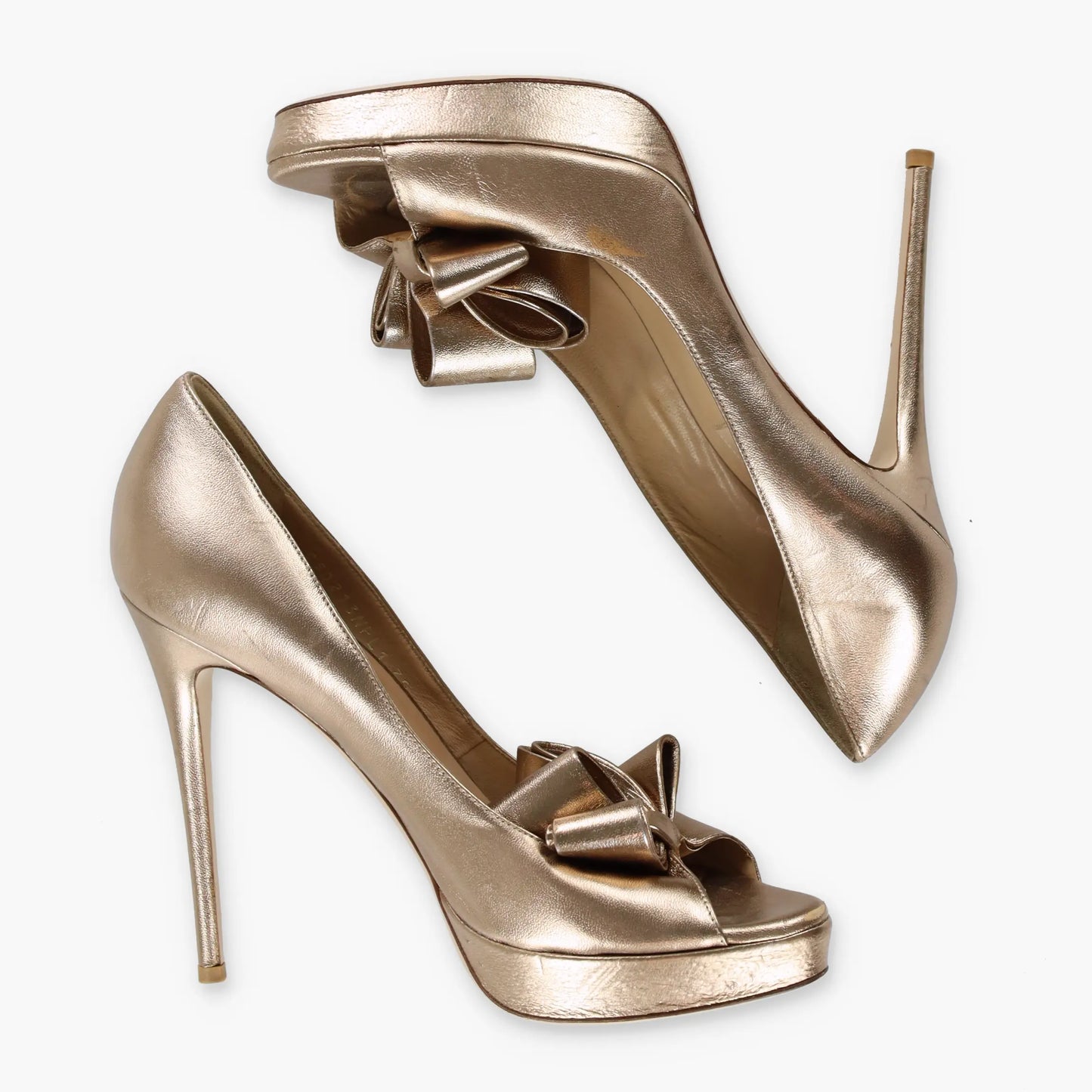 Vintage VALENTINO GARVANI Gold Bow Platform Italy Made High Heels (39)