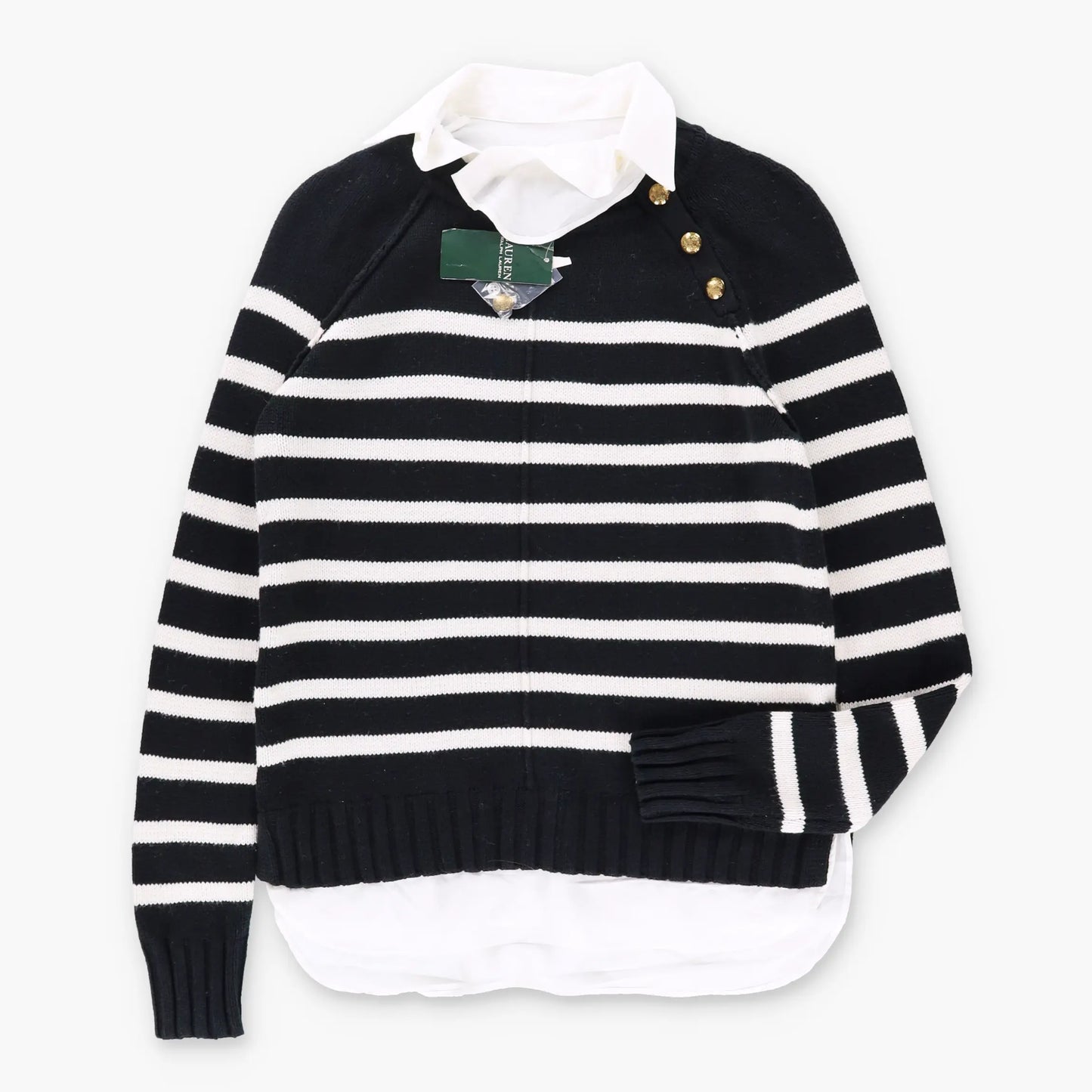 Vintage LAUREN By RALPH LAUREN Nautical NWT Gold Button Stripe Collared Knit (S)