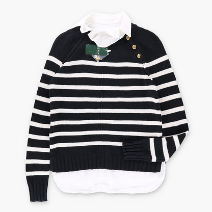 Vintage LAUREN By RALPH LAUREN Nautical NWT Gold Button Stripe Collared Knit (S)