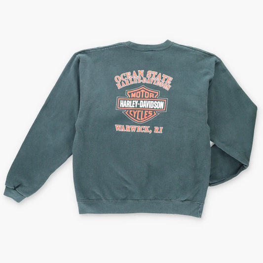 Vintage HARLEY DAVIDSON Y2K Blue Flame Eagle 'Ride On' Motorcycle Sweatshirt (L)
