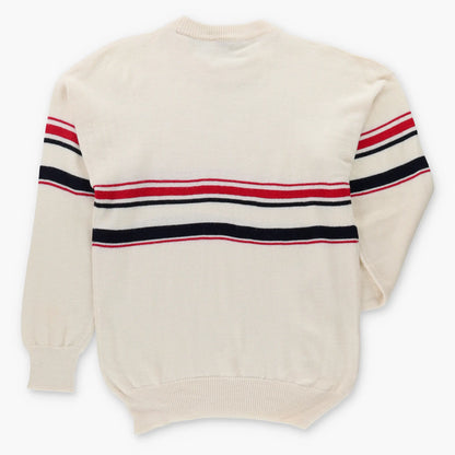 Vintage FIILA 80's Embroidered Striped Beige Italy Made Knit Sweater (L)