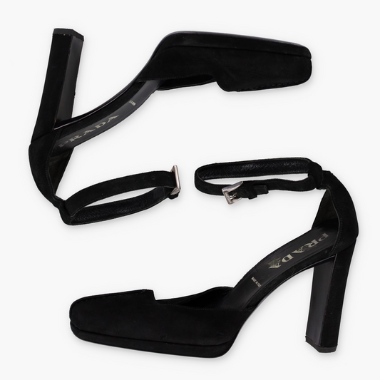 PRADA Suede Stitch Black Italy Made Heels (38)