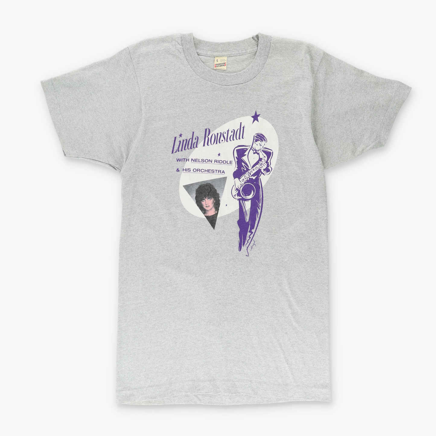 LINDA RONSTADT Retro USA Made 50/50 Grey & Purple Band Tee (S-M)
