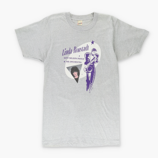 LINDA RONSTADT Retro USA Made 50/50 Grey & Purple Band Tee (S-M)