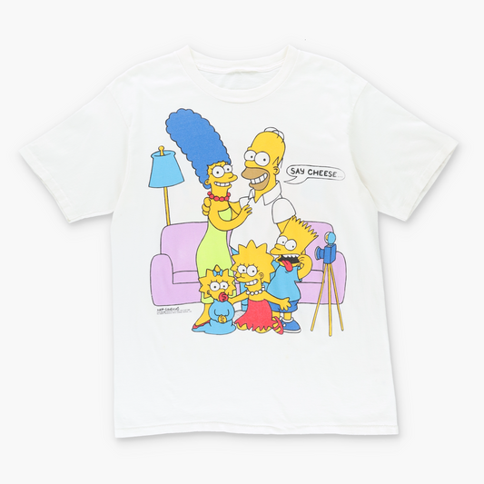 1989 VINTAGE Simpsons 'Say Cheese' Family Portrait Cartoon Two Sided Tee (L)