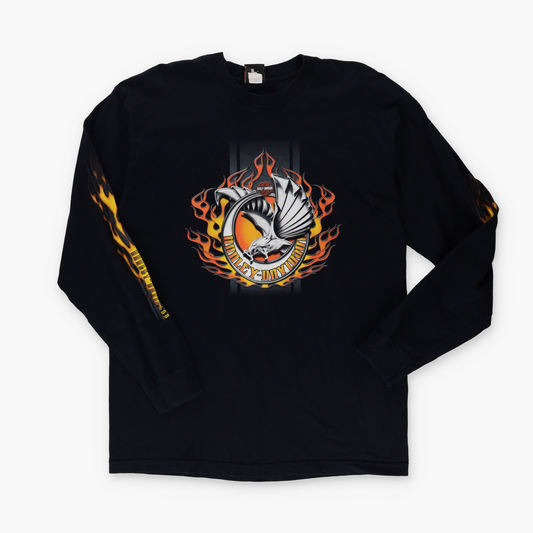 HARLEY DAVIDSON Y2K Flame Eagle USA Made Long Sleeve Motorcycle Tee (XL)