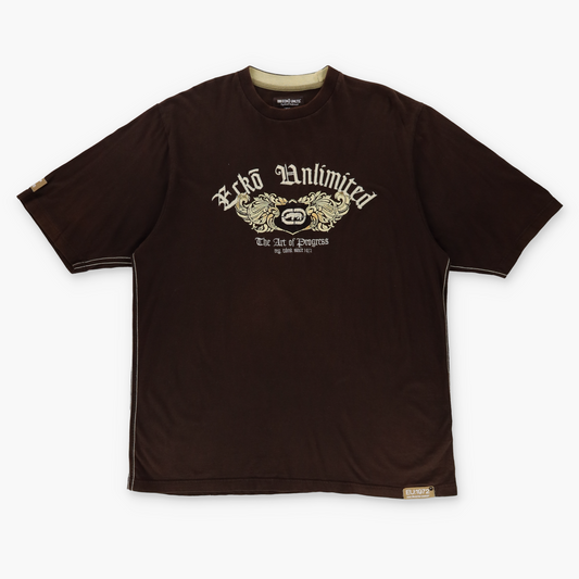 ECKO UNLTD Y2K Embroidered Spell Out Logo Brown Tee (XXL)