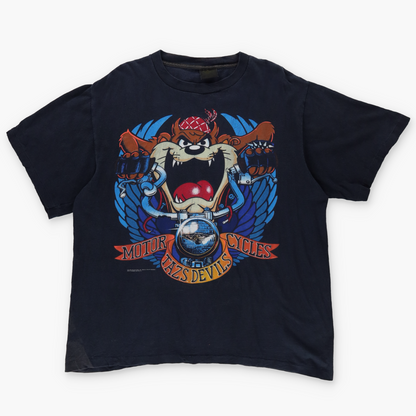 1990 LOONEY TUNES Taz Motorcycle Cartoon USA Made T Shirt (XL)