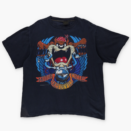 1990 LOONEY TUNES Taz Motorcycle Cartoon USA Made T Shirt (XL)