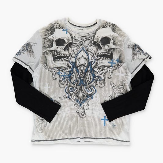 ELITE MMA Y2K Skull Cross Gothic Long Sleeve Thermal Tee (XXL)