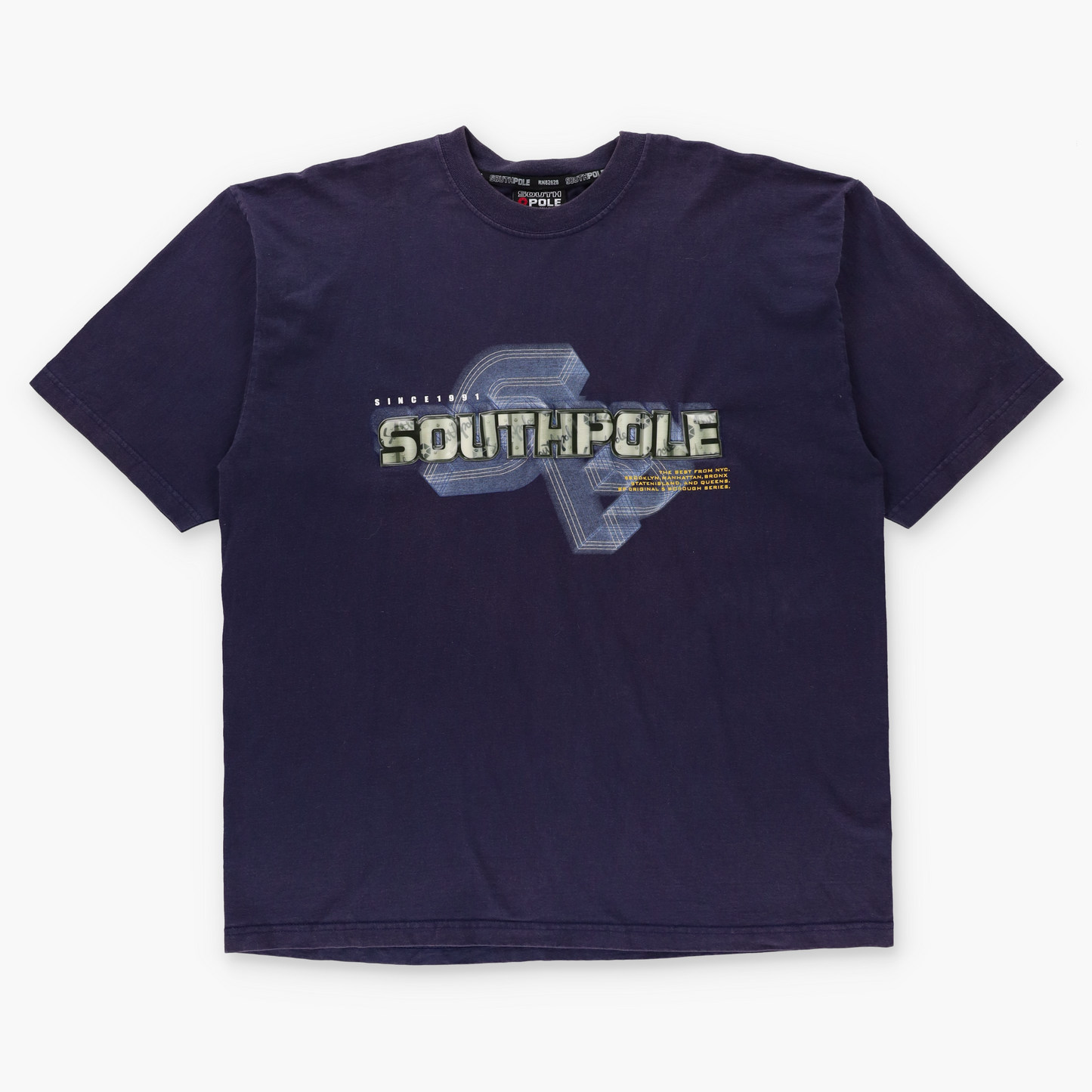 SOUTHPOLE Blue & Grey 3D Spell Out Patch Y2K Style T-Shirt (XL-XXL)