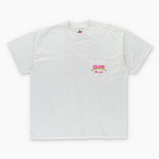 Club Camel Vintage 1991 "Wish You Were Here" USA Made Front Pocket White Tshirt (L-XL)