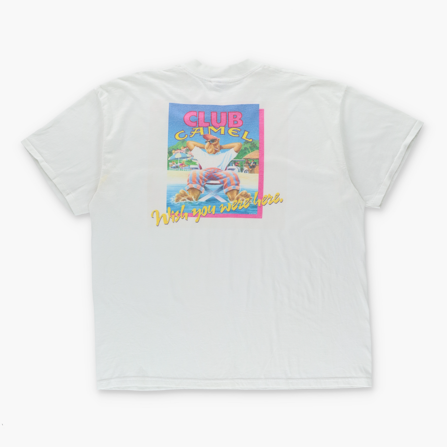Club Camel Vintage 1991 "Wish You Were Here" USA Made Front Pocket White Tshirt (L-XL)
