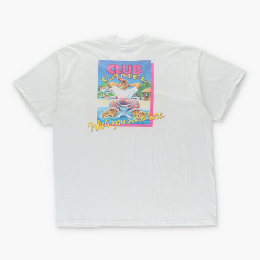 Club Camel Vintage 1991 "Wish You Were Here" USA Made Front Pocket White Tshirt (L-XL)