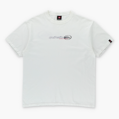 QUIKSILVER Boarding Company Double Sided Spell Out Logo Classic White Tee (L)