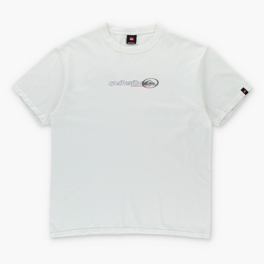 QUIKSILVER Boarding Company Double Sided Spell Out Logo Classic White Tee (L)
