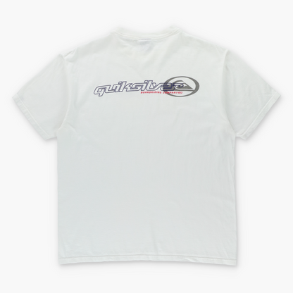 QUIKSILVER Boarding Company Double Sided Spell Out Logo Classic White Tee (L)