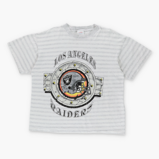 1991 RAIDERS NFL USA Made Single Stitch Striped Football Tee (L-XL)