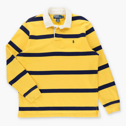 Vintage POLO RALPH LAUREN Embroidered Pony Yellow & Navy Long Sleeve Rugby Jumper (L)
