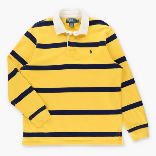 Vintage POLO RALPH LAUREN Embroidered Pony Yellow & Navy Long Sleeve Rugby Jumper (L)