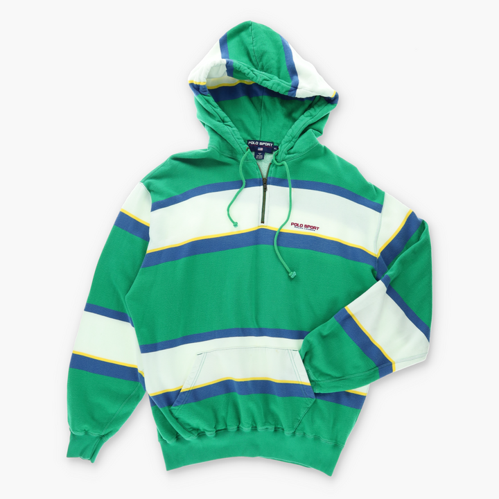 RALPH LAUREN POLO Rugby Stripe 1/4 Zip Hoodie Sweatshirt (XL-XXL)