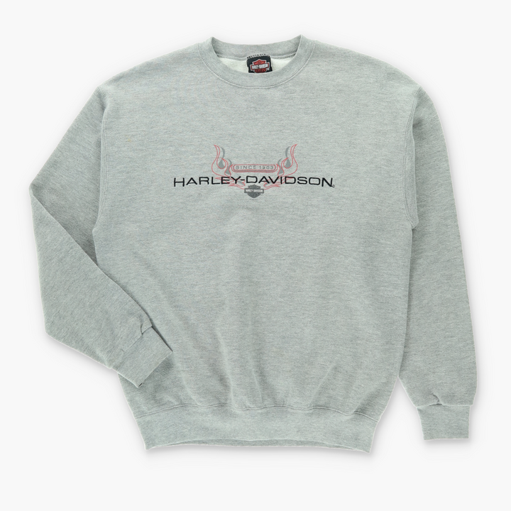 HARLEY DAVIDSON Embroidered Flames Spell Out Logo Sweatshirt (M-L)