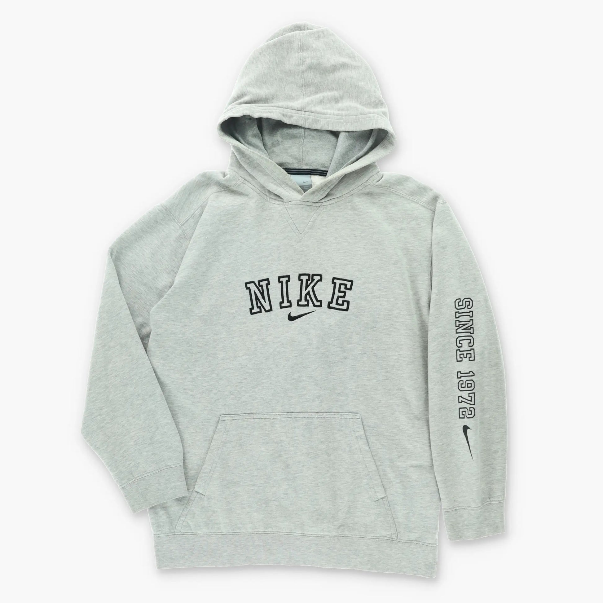 NIKE Centre Swoosh Spell Our Logo Grey Hoodie Sweatshirt (M
