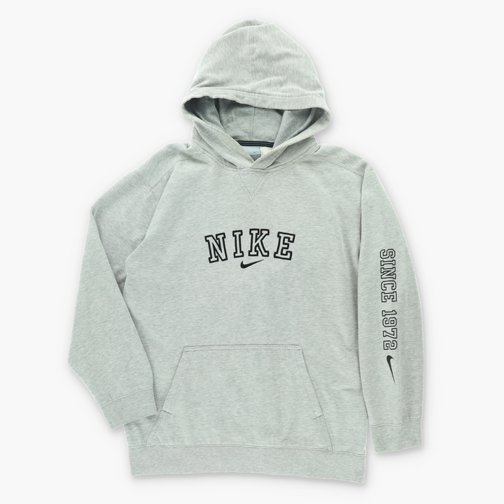 NIKE Centre Swoosh Spell Our Logo Grey Hoodie Sweatshirt (M)