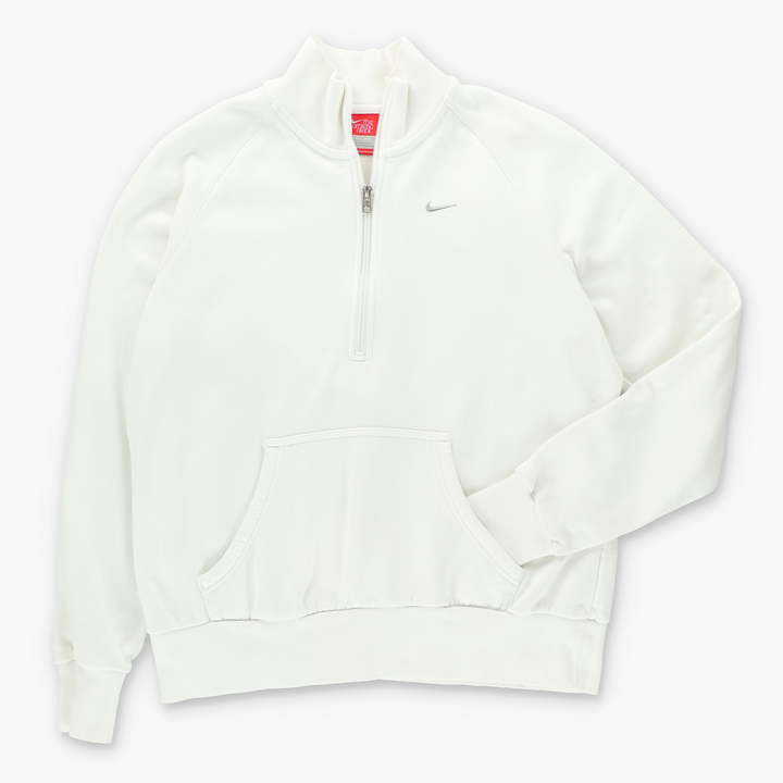NIKE Embroidered Swoosh Logo 1/4 Zip White Sweatshirt (M)
