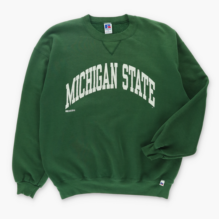 Michigan State Varsity Spell Out Green RUSSELL Sweatshirt USA Made (L)