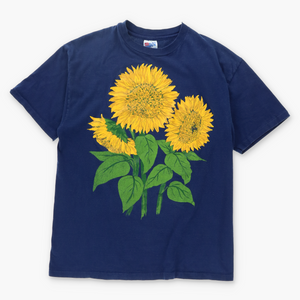 Sunflowers 90s Navy Blue Single Stitch T-Shirt USA Made (L)