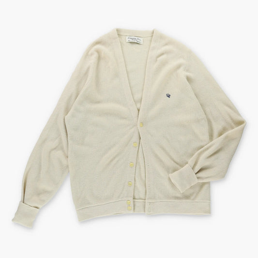 Vintage CHRISTIAN DIOR Monsieur Embroidered USA Made Beige Kit Cardigan (L)