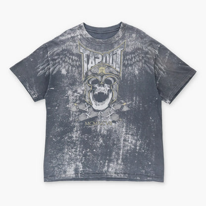 TAPOUT Y2K 'World Headquarters' Grunge Skull Wing Faded Vintage Grey T-Shirt (XL)