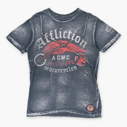 AFFLICTION Y2K Grunge Paul Yaffe USA Made Grey Motorcycle T-Shirt (L) *Aubs Vintage Sole Melbourne
