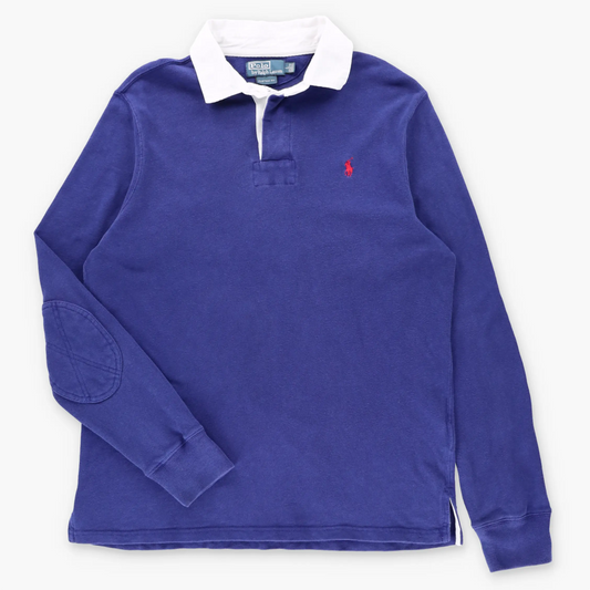 Vintage POLO RALPH LAUREN 'Custom Fit' Embroidered Pony Navy Blue Long Sleeve Rugby Jumper (L)