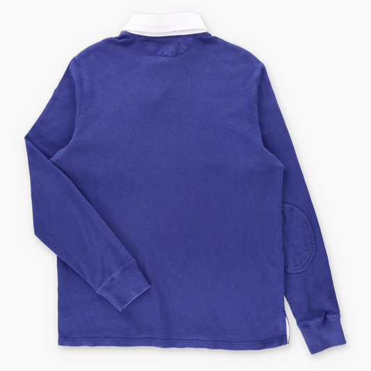 Vintage POLO RALPH LAUREN 'Custom Fit' Embroidered Pony Navy Blue Long Sleeve Rugby Jumper (L)