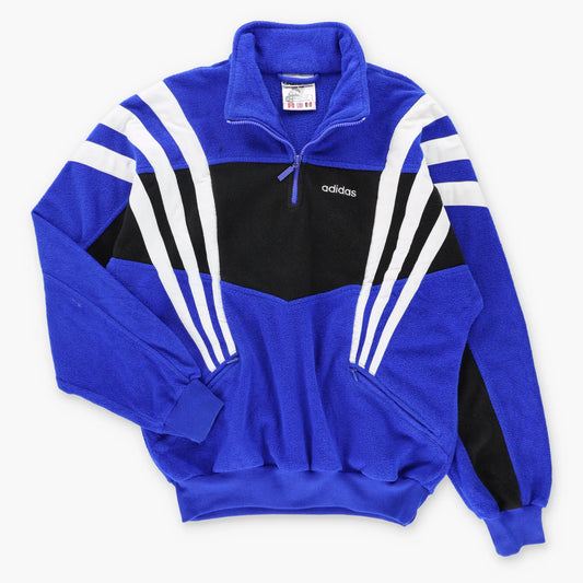 Vintage ADIDAS Embroidered Spell Out Logo 1/4 Zip Retro Blue Fleece Sweatshirt (M)